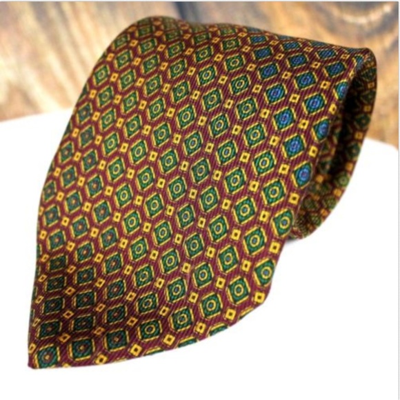 BRIONI Silk Neck Tie Geometric Maroon Green Blue - Picture 3 of 8